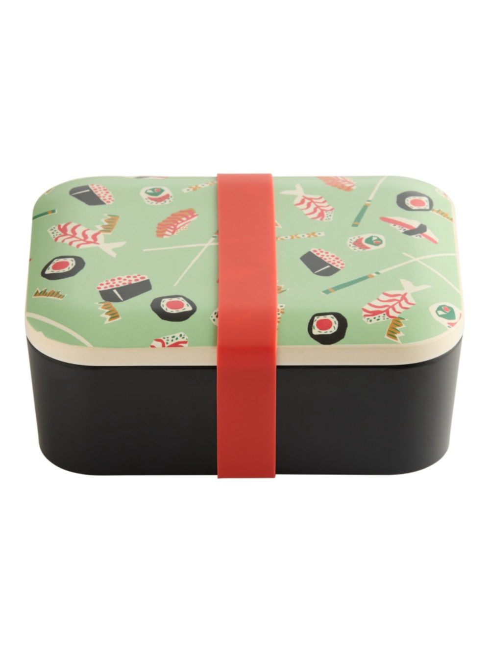 World Market NEW Mint Green and Black Bamboo Fiber Sushi Bento Box